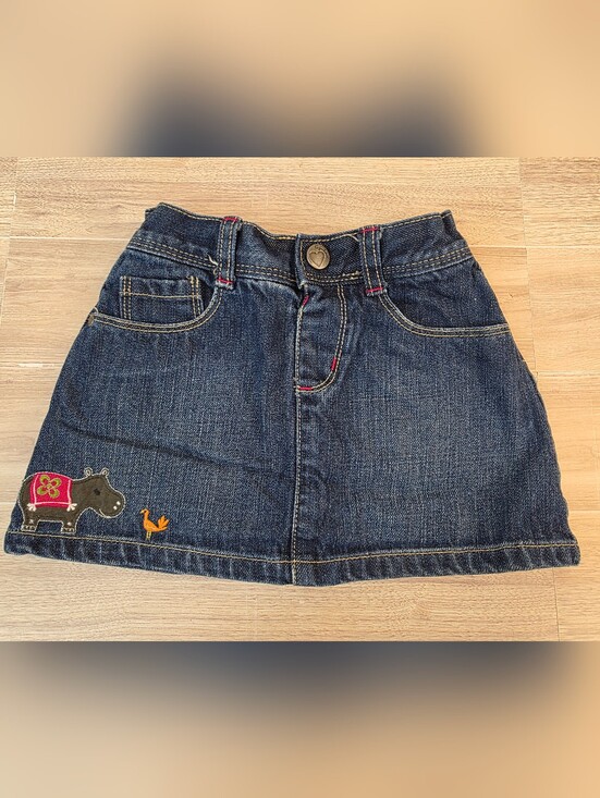 Gymboree Other - Girls 2T Gymboree Dark Blue Denim Skirt with Hippo Embroidery